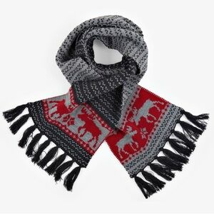 BRAND NEW, Men's Red and Gray Reindeer Knit Scarf - Cozy Winter Accessory
